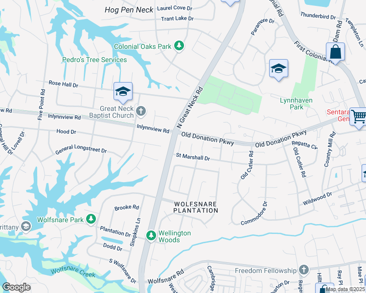 map of restaurants, bars, coffee shops, grocery stores, and more near 908 Marshall Circle in Virginia Beach