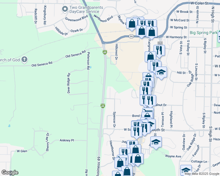 map of restaurants, bars, coffee shops, grocery stores, and more near 600 Stephens Street in Neosho