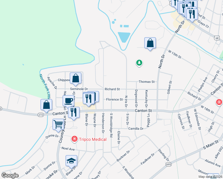 map of restaurants, bars, coffee shops, grocery stores, and more near 298 N Wooldridge Rd in Hopkinsville