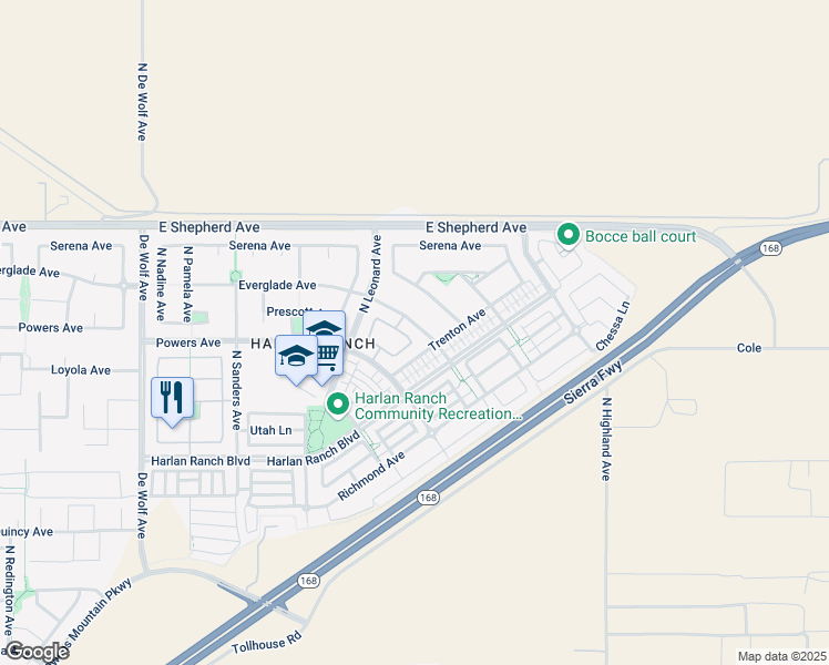 map of restaurants, bars, coffee shops, grocery stores, and more near 1843 North Whitehorse Lane in Clovis