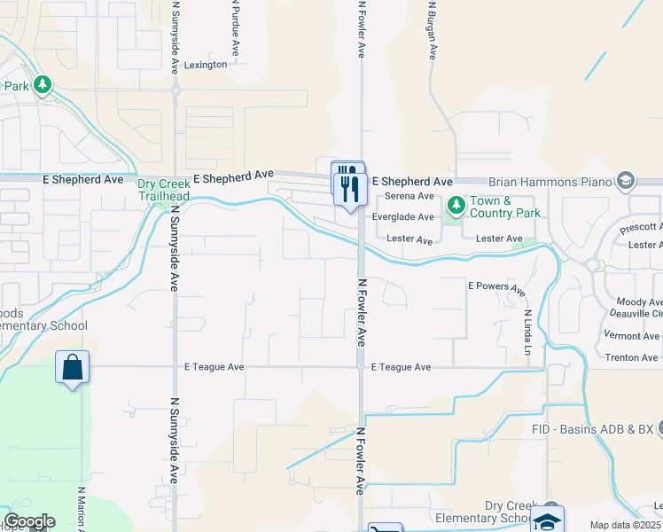 map of restaurants, bars, coffee shops, grocery stores, and more near 1734 Lester Avenue in Clovis
