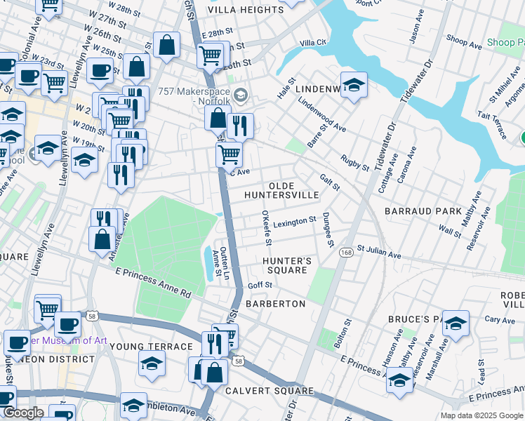 map of restaurants, bars, coffee shops, grocery stores, and more near 770 Fremont Street in Norfolk