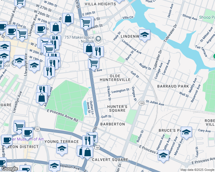 map of restaurants, bars, coffee shops, grocery stores, and more near 772 Fremont Street in Norfolk