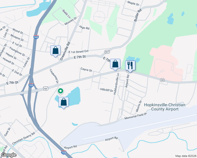 map of restaurants, bars, coffee shops, grocery stores, and more near 200-212 Tonish Road in Hopkinsville
