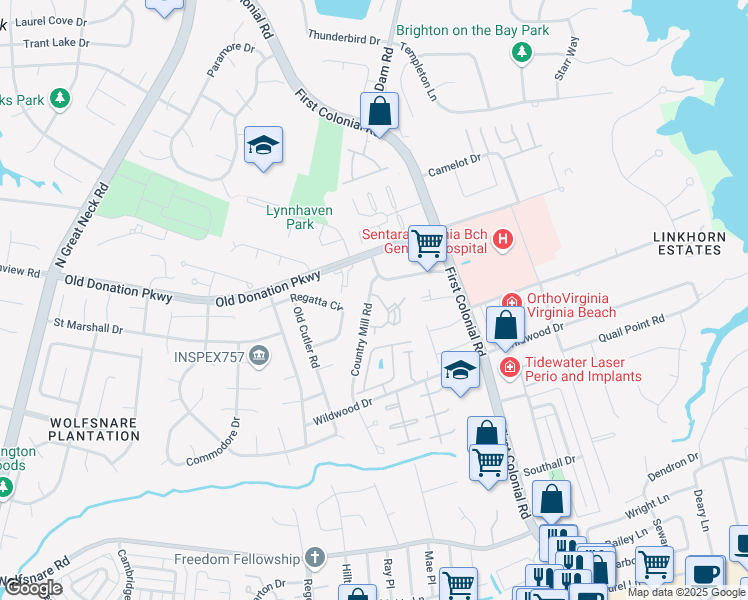 map of restaurants, bars, coffee shops, grocery stores, and more near 1005 Autumn Woods Lane in Virginia Beach