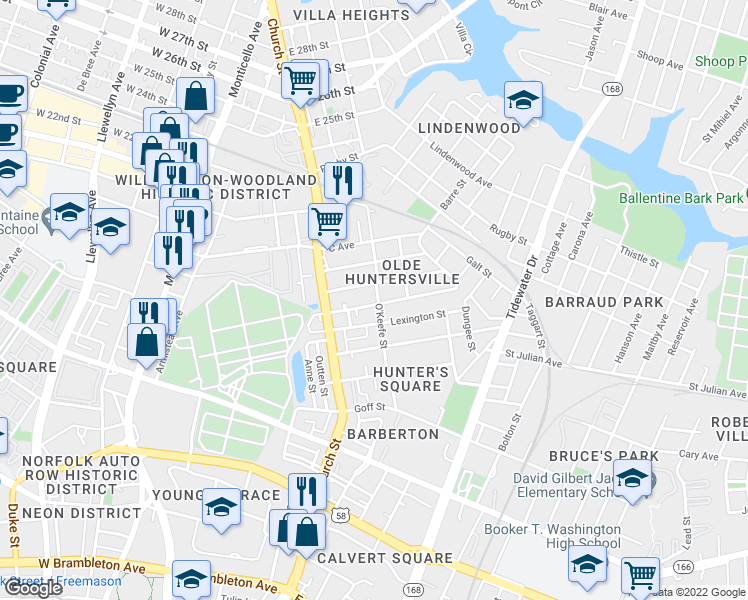 map of restaurants, bars, coffee shops, grocery stores, and more near 774 Lexington Street in Norfolk
