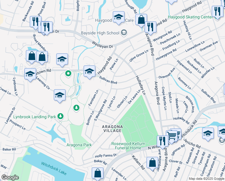map of restaurants, bars, coffee shops, grocery stores, and more near 741 Lynch Lane in Virginia Beach