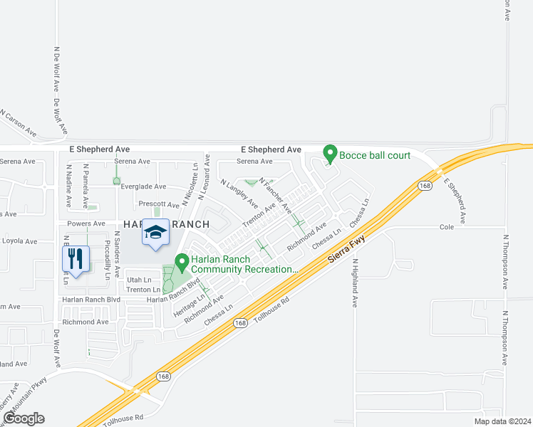 map of restaurants, bars, coffee shops, grocery stores, and more near 4048 Trenton Avenue in Clovis