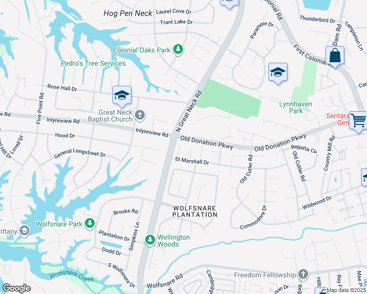 map of restaurants, bars, coffee shops, grocery stores, and more near 912 Marshall Circle in Virginia Beach