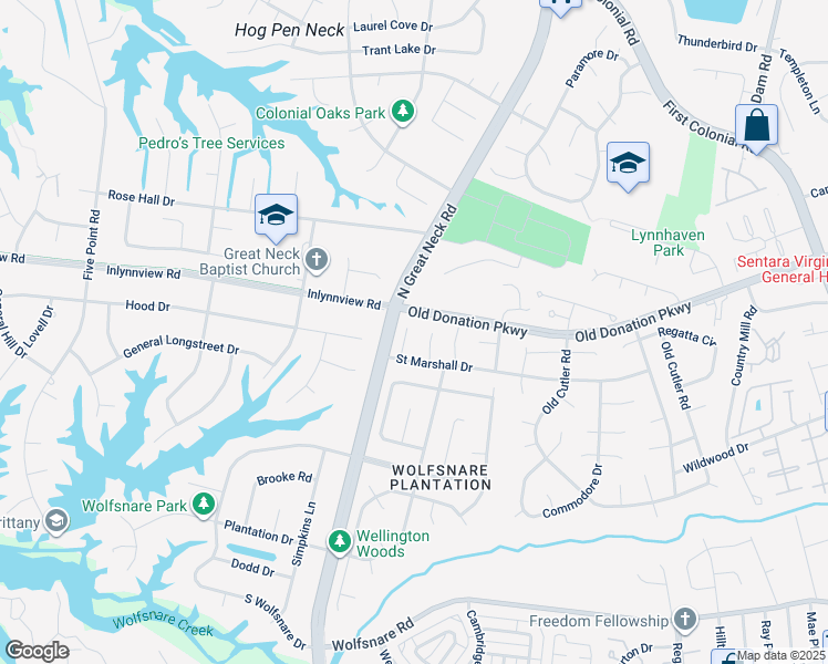 map of restaurants, bars, coffee shops, grocery stores, and more near 912 Marshall Circle in Virginia Beach