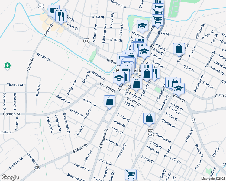 map of restaurants, bars, coffee shops, grocery stores, and more near 164 Highway 272 in Hopkinsville