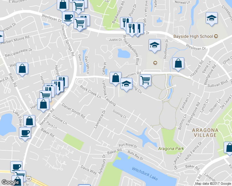 map of restaurants, bars, coffee shops, grocery stores, and more near 724 Glenshire Drive in Virginia Beach
