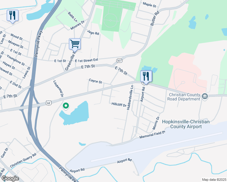 map of restaurants, bars, coffee shops, grocery stores, and more near 550-586 McLean Ave in Hopkinsville