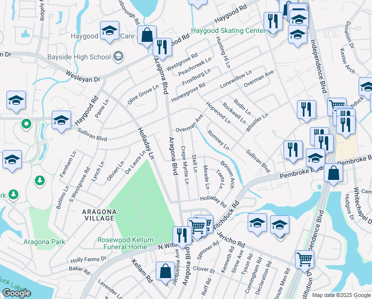 map of restaurants, bars, coffee shops, grocery stores, and more near 821 Stell Lane in Virginia Beach