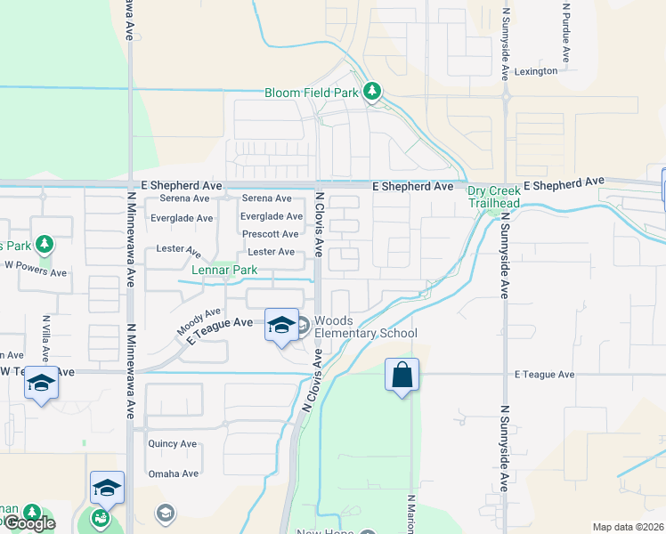 map of restaurants, bars, coffee shops, grocery stores, and more near 827 Toulouse Lane in Clovis