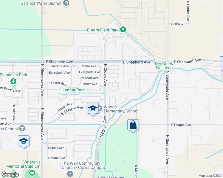 map of restaurants, bars, coffee shops, grocery stores, and more near 837 Toulouse Lane in Clovis