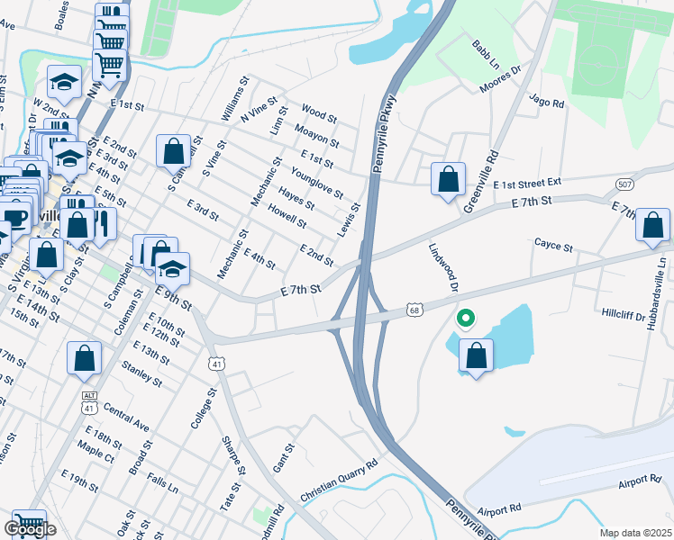 map of restaurants, bars, coffee shops, grocery stores, and more near 307-399 Lewis Street in Hopkinsville