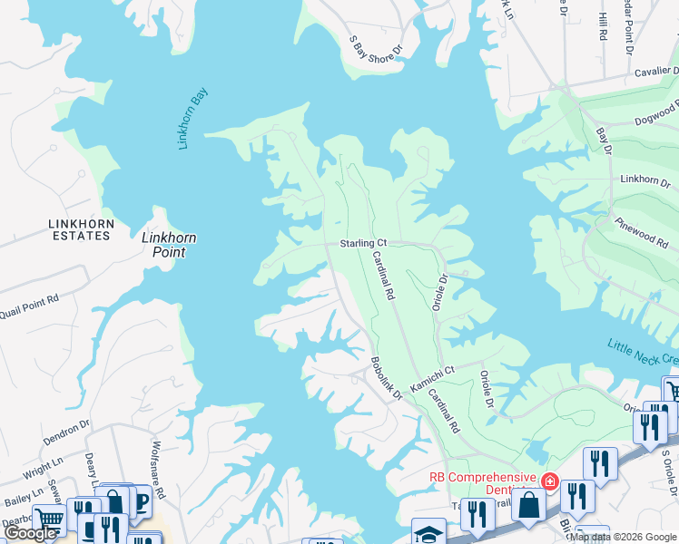 map of restaurants, bars, coffee shops, grocery stores, and more near 957 Bobolink Drive in Virginia Beach