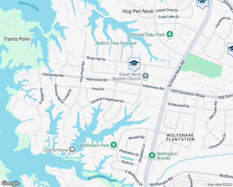 map of restaurants, bars, coffee shops, grocery stores, and more near 2357 Hood Drive in Virginia Beach