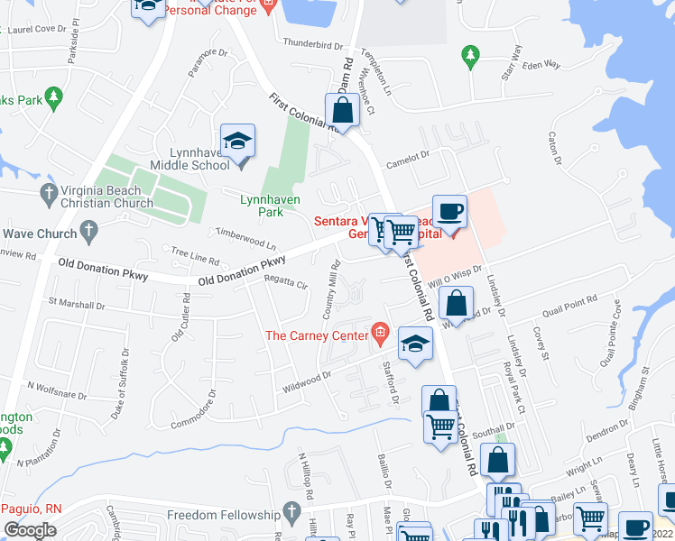map of restaurants, bars, coffee shops, grocery stores, and more near 1093 Country Mill Road in Virginia Beach