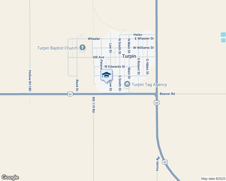 map of restaurants, bars, coffee shops, grocery stores, and more near 403 Lee Street in Turpin