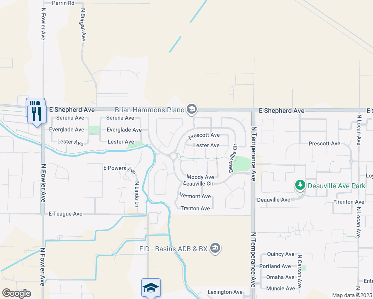 map of restaurants, bars, coffee shops, grocery stores, and more near 1833 North Holly Avenue in Clovis