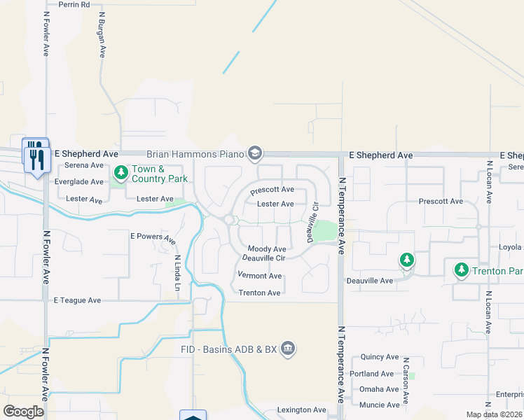 map of restaurants, bars, coffee shops, grocery stores, and more near 1833 North Holly Avenue in Clovis