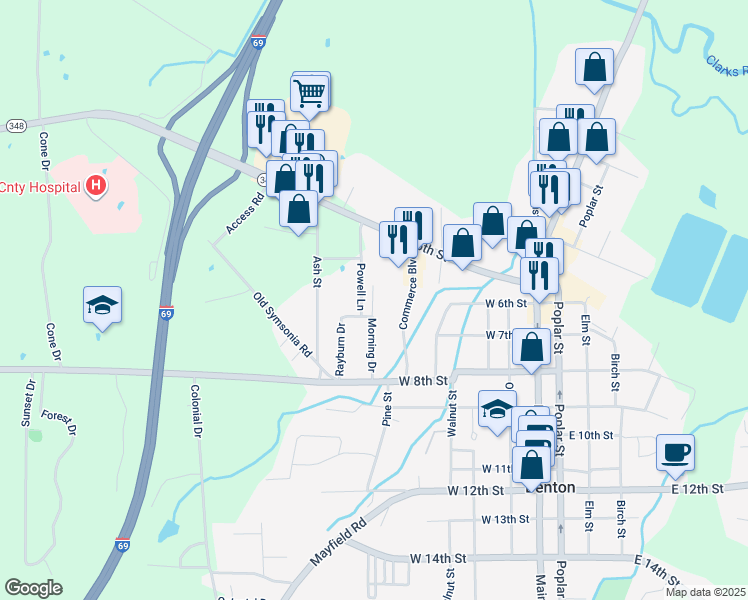 map of restaurants, bars, coffee shops, grocery stores, and more near 224-298 Morningside Dr in Benton