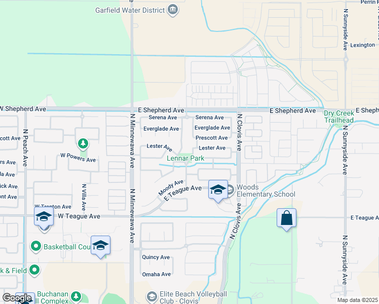 map of restaurants, bars, coffee shops, grocery stores, and more near 1854 North Perry Avenue in Clovis