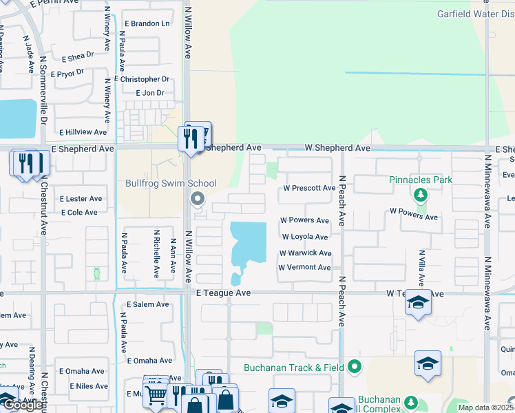 map of restaurants, bars, coffee shops, grocery stores, and more near 626 West Lisbon Lane in Clovis