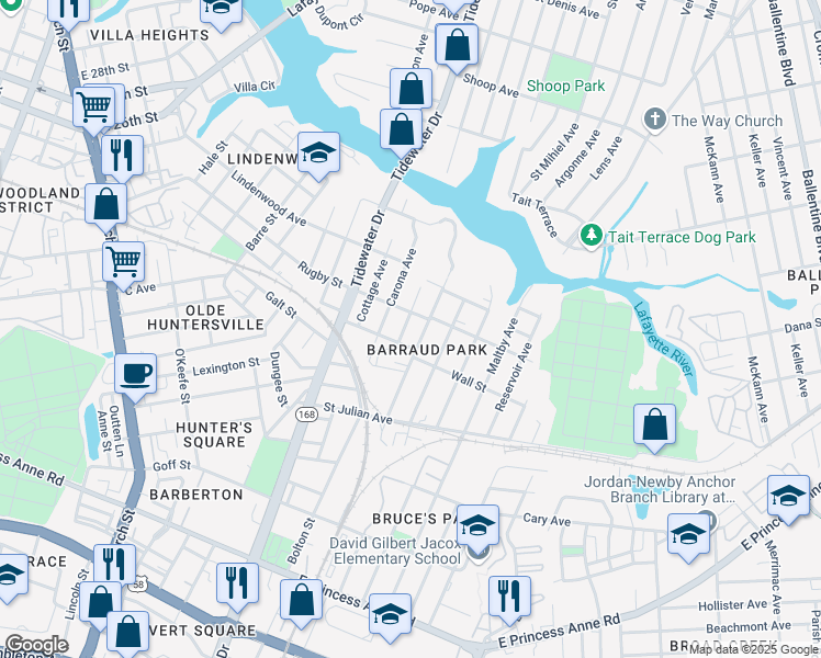 map of restaurants, bars, coffee shops, grocery stores, and more near 2318 Bolton Street in Norfolk