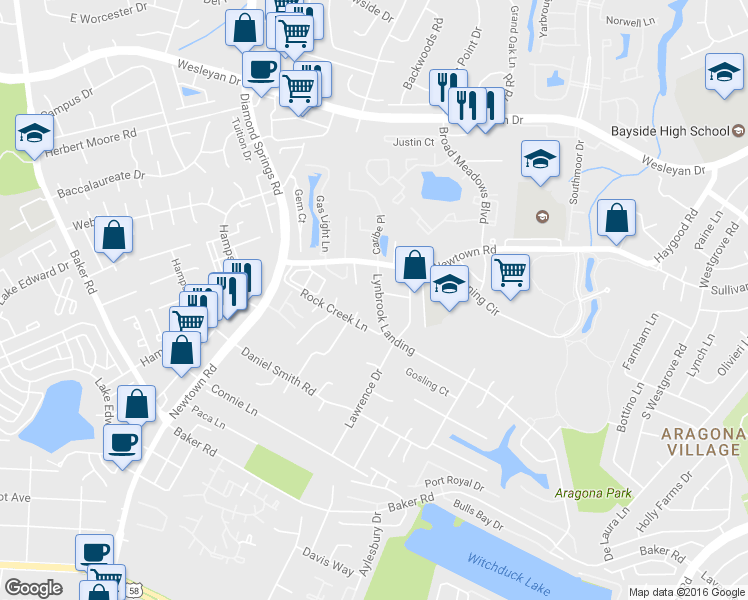 map of restaurants, bars, coffee shops, grocery stores, and more near 5533 Lynbrook Landing in Virginia Beach