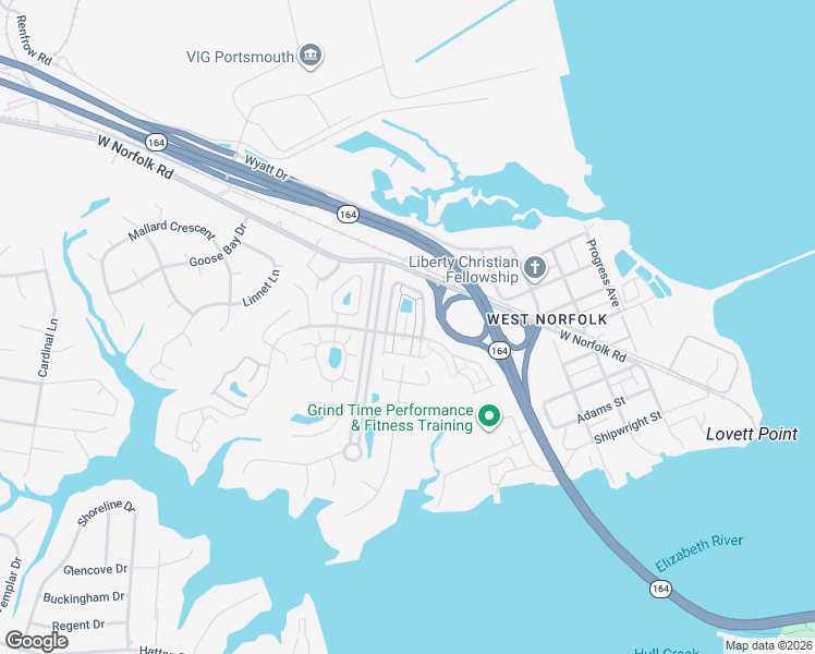 map of restaurants, bars, coffee shops, grocery stores, and more near 170 Nautico Way in Portsmouth