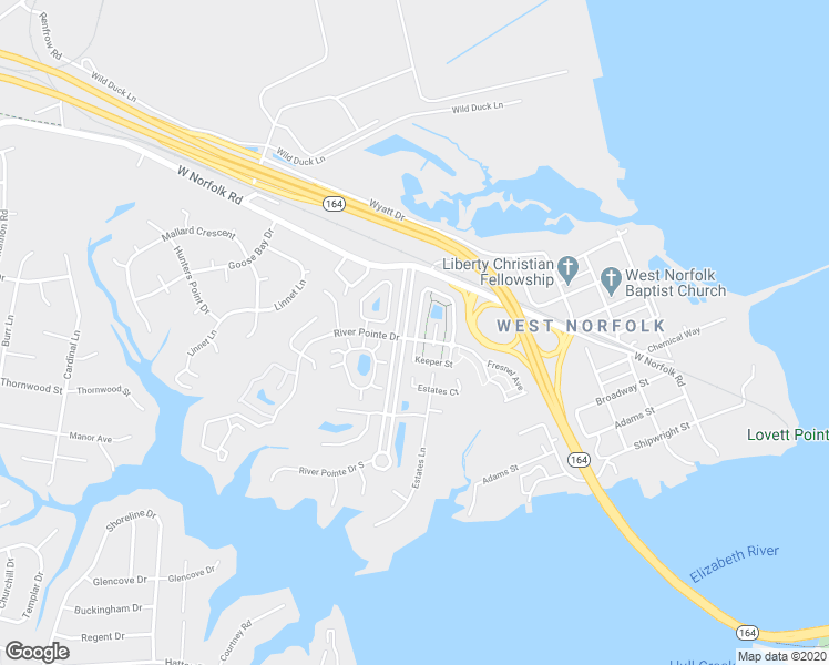 map of restaurants, bars, coffee shops, grocery stores, and more near 119 Nautico Way in Portsmouth