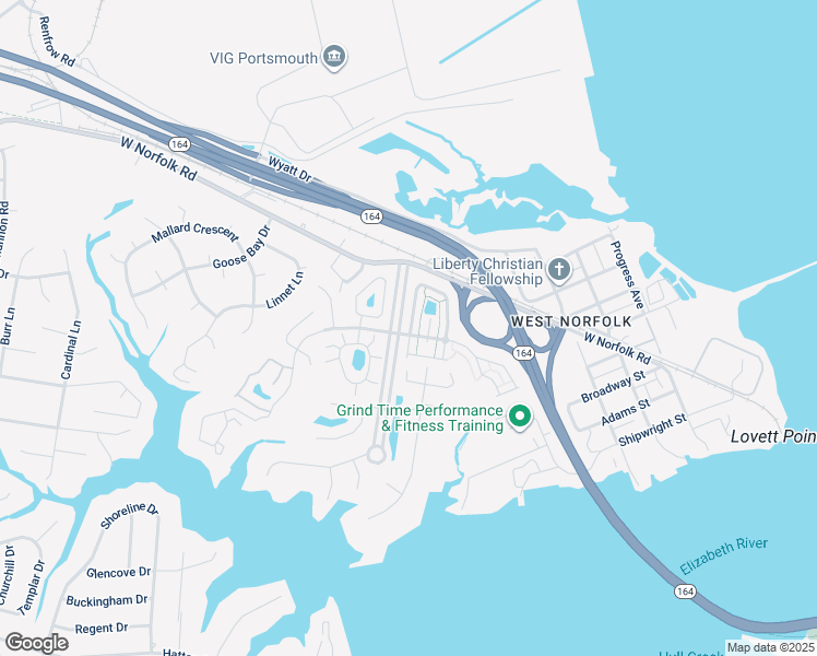 map of restaurants, bars, coffee shops, grocery stores, and more near 119 Nautico Way in Portsmouth