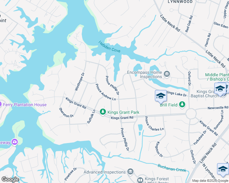 map of restaurants, bars, coffee shops, grocery stores, and more near 829 Prince Phillip Drive in Virginia Beach