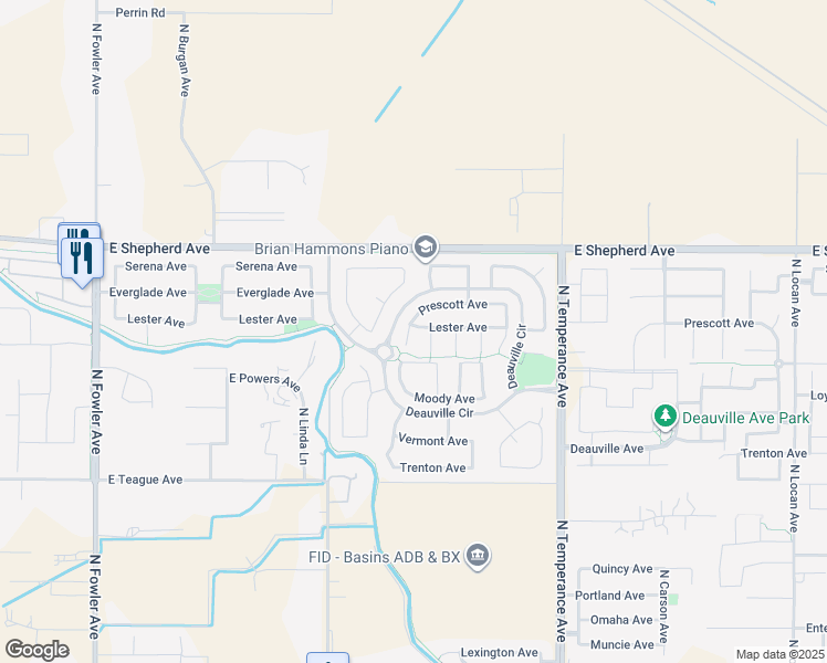 map of restaurants, bars, coffee shops, grocery stores, and more near 1833 North Holly Avenue in Clovis