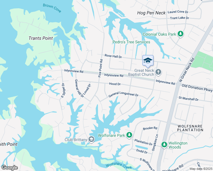 map of restaurants, bars, coffee shops, grocery stores, and more near 2429 Hood Drive in Virginia Beach
