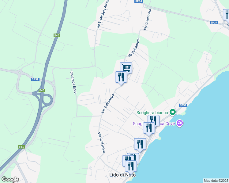 map of restaurants, bars, coffee shops, grocery stores, and more near 19 Via Dulcamara in Libero consorzio comunale di Siracusa