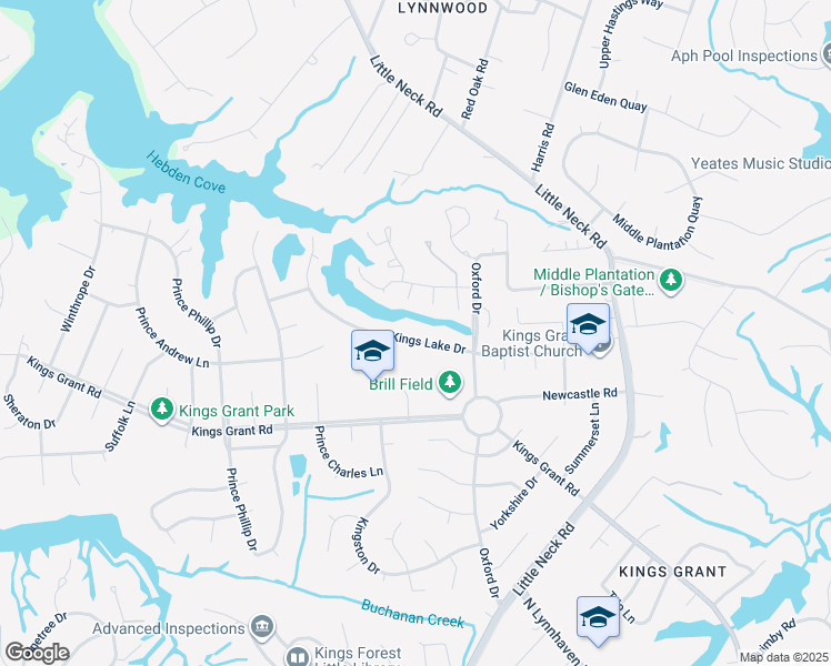 map of restaurants, bars, coffee shops, grocery stores, and more near 3520 Kings Lake Drive in Virginia Beach