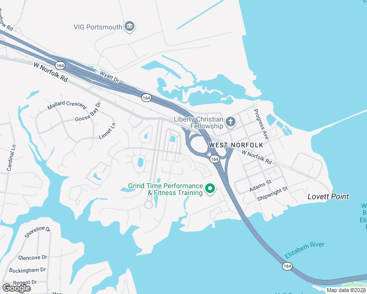 map of restaurants, bars, coffee shops, grocery stores, and more near 170 Nautico Way in Portsmouth