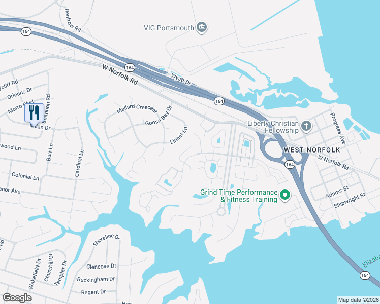 map of restaurants, bars, coffee shops, grocery stores, and more near 2 Lantern Way in Portsmouth