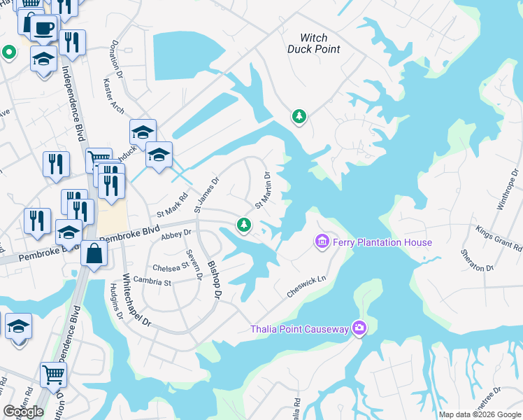 map of restaurants, bars, coffee shops, grocery stores, and more near 812 Saint Martin Drive in Virginia Beach