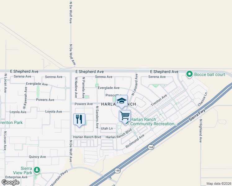 map of restaurants, bars, coffee shops, grocery stores, and more near 3715 Prescott Avenue in Clovis