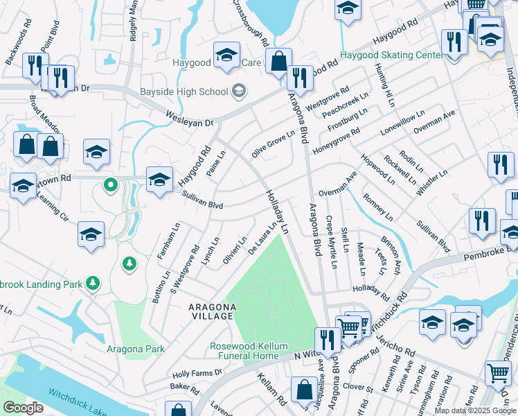 map of restaurants, bars, coffee shops, grocery stores, and more near 5012 Bark Ln in Virginia Beach