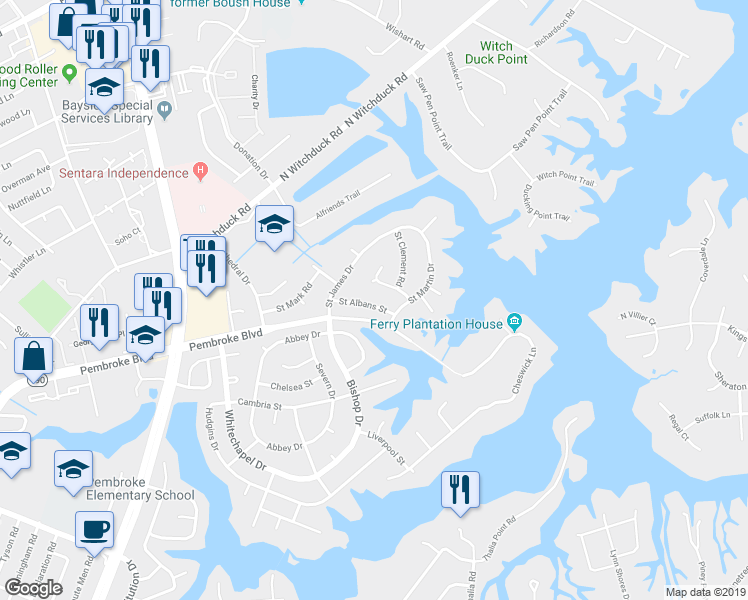 map of restaurants, bars, coffee shops, grocery stores, and more near 4312 Saint Albans Street in Virginia Beach