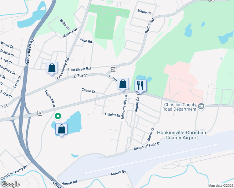 map of restaurants, bars, coffee shops, grocery stores, and more near 586 McLean Avenue in Hopkinsville