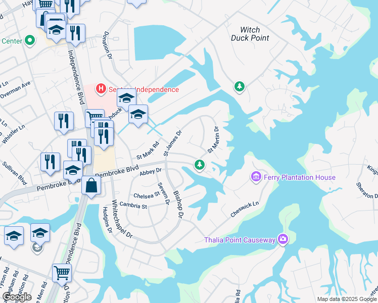 map of restaurants, bars, coffee shops, grocery stores, and more near 4312 Saint Albans Street in Virginia Beach