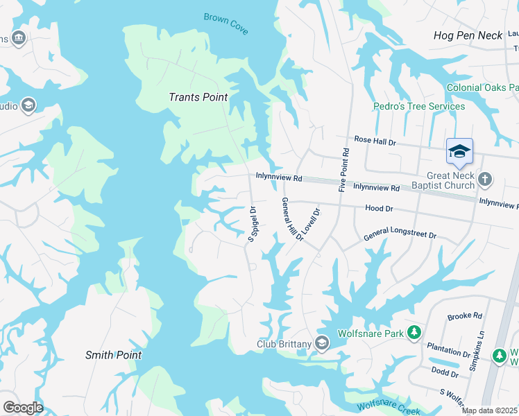 map of restaurants, bars, coffee shops, grocery stores, and more near 2505 Maid Marian Circle in Virginia Beach