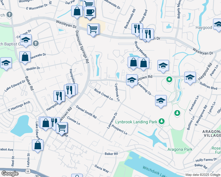map of restaurants, bars, coffee shops, grocery stores, and more near 838 Newtown Road in Virginia Beach